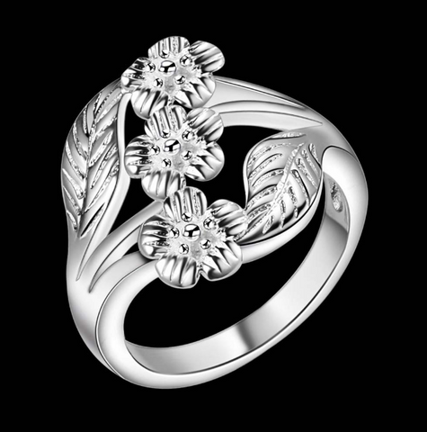 Carved high quality leaf Wholesale 925 jewelry silver plated ring